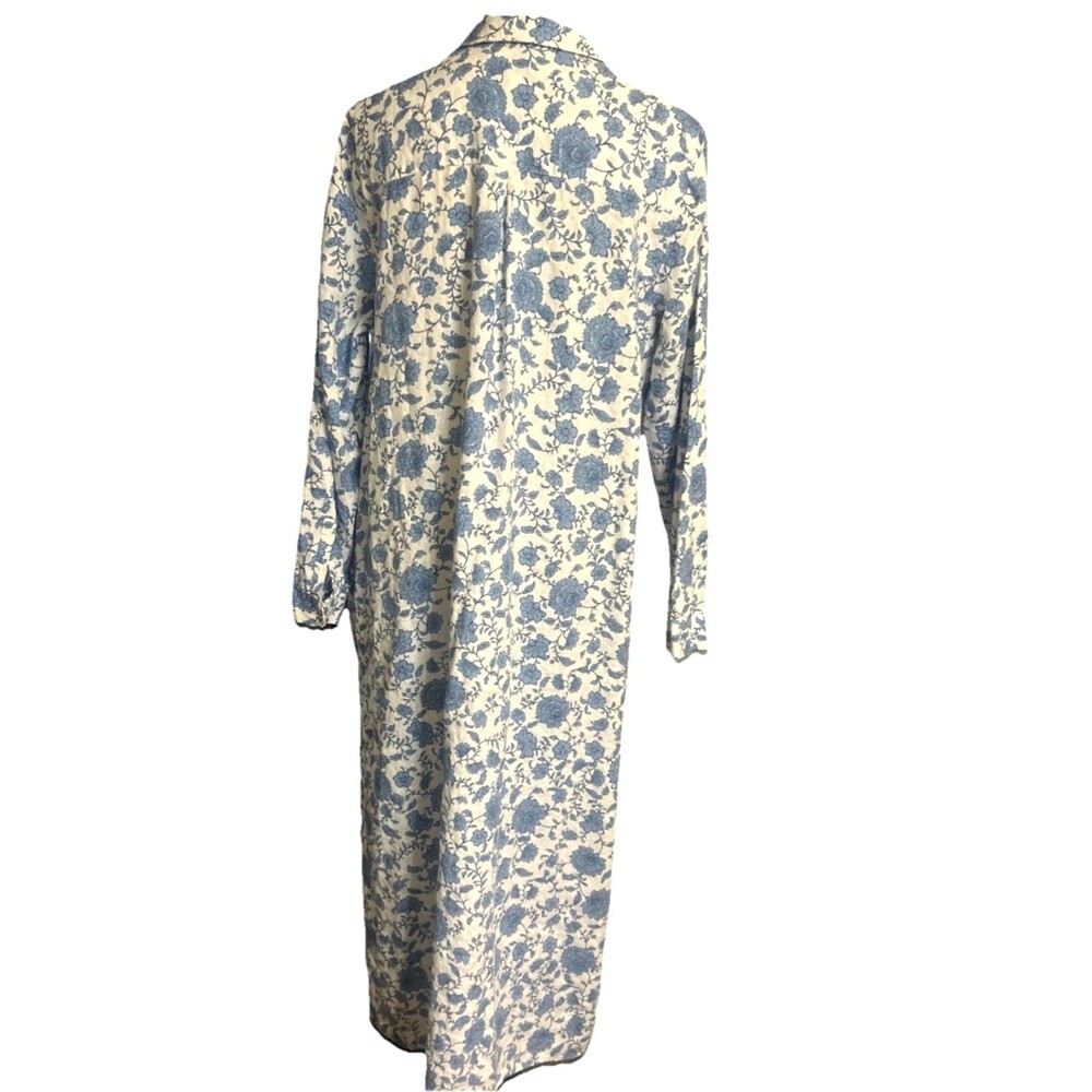 J. Jill Linen Blend Blue White Maxi Floral Shirt Dress Button Down Pocket Sz L - Picture 7 of 12